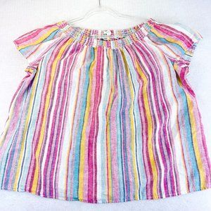 BEACHLUNCHLOUNGE Womens 1X Linen Multi Stripe Scoop Neck Off The Shoulder Top